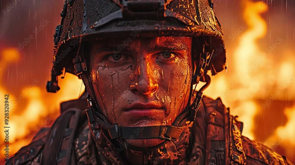 Fire and flames, combat and soldier. soldier with a strong will. Fire and flames, combat and soldier. soldier with a strong will.