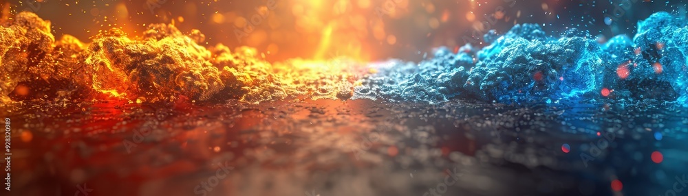 A dramatic blend of fiery orange and cool blue, creating an abstract representation of elemental forces colliding in harmony. A dramatic blend of fiery orange and cool blue, creating an abstract representation of elemental forces colliding in harmony.
