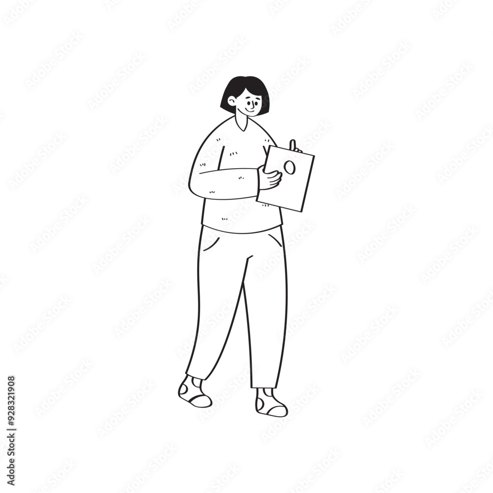 Work From Home Line Illustration 2 Woman Making a Presentation Work From Home Line Illustration 2 Woman Making a Presentation