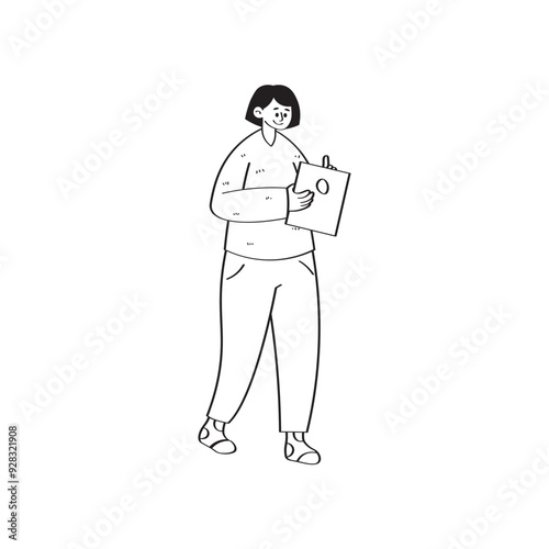 Work From Home Line Illustration 2 Woman Making a Presentation