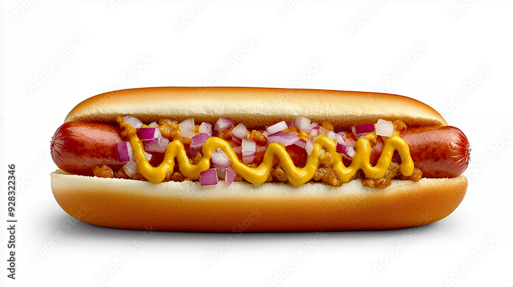hot dog with a juicy sausage in a soft bun, topped with mustard and ketchup, isolated on a white background hot dog with a juicy sausage in a soft bun, topped with mustard and ketchup, isolated on a white background