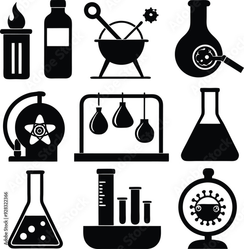 Chemistry Laboratory Shadowy Silhouette Vector Art Pack