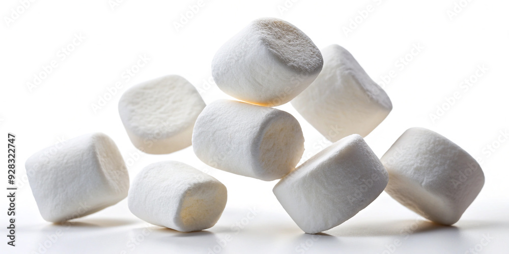 Falling Marshmallow Isolated on White Background