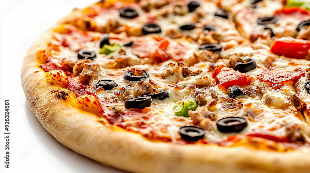 pizza slice with a crisp crust, melted cheese, and various toppings like pepperoni and vegetables pizza slice with a crisp crust, melted cheese, and various toppings like pepperoni and vegetables