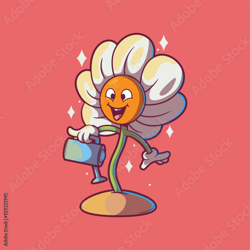 A Flower character is watering itself vector illustration. Nature, eco-friendly design concept.