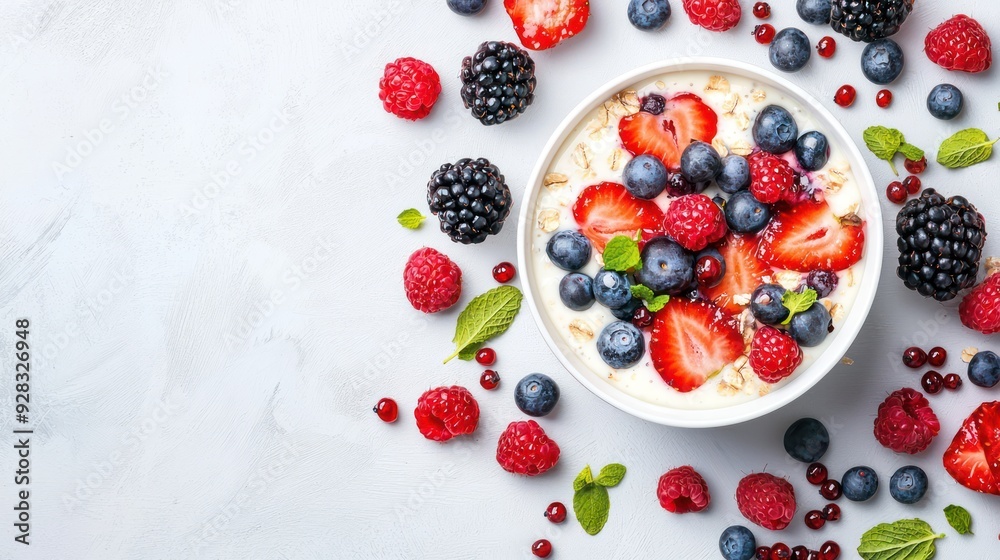 Wholesome Organic Oatmeal with Fresh Fruits in a Bowl - 3D Food Illustration, Generative AI Wholesome Organic Oatmeal with Fresh Fruits in a Bowl - 3D Food Illustration, Generative AI