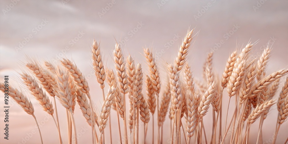 Fototapeta premium Organic wheat field, golden ears swaying in wind, 3D illustration. copy space for text, no text, no logo