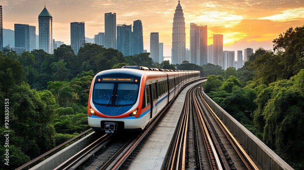Obraz premium In Kuala Lumpur, Malaysia, the Mass Rapid Transit (MRT) Putrajaya Line train helps alleviate severe traffic congestion in the KL metropolitan area.