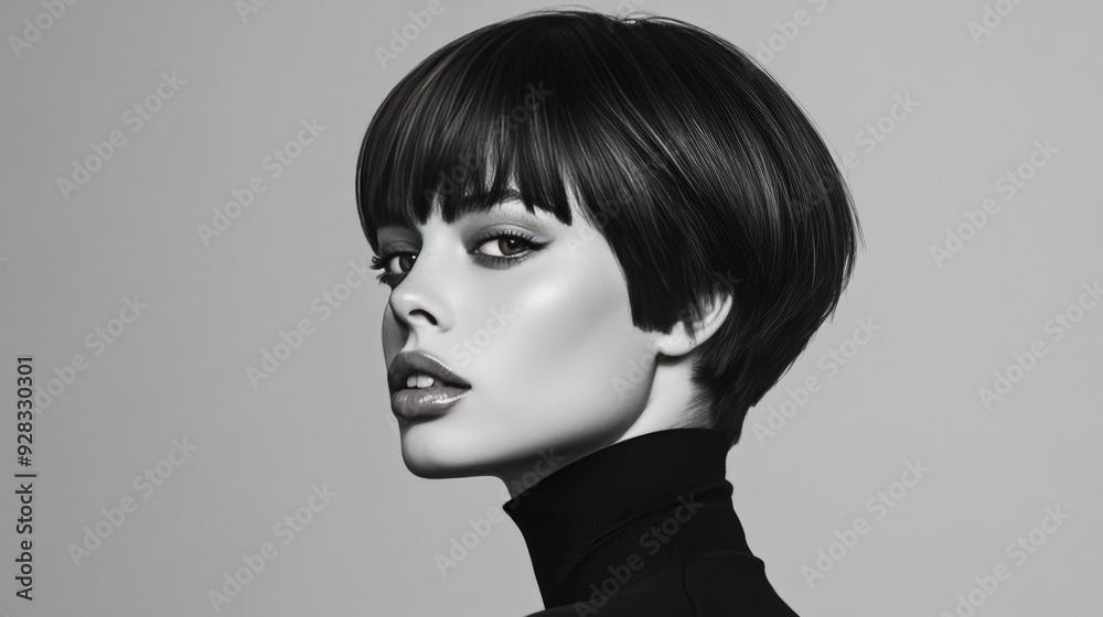 A classic cut with fringe bangs and short sides, offering a timeless, sophisticated look A classic cut with fringe bangs and short sides, offering a timeless, sophisticated look