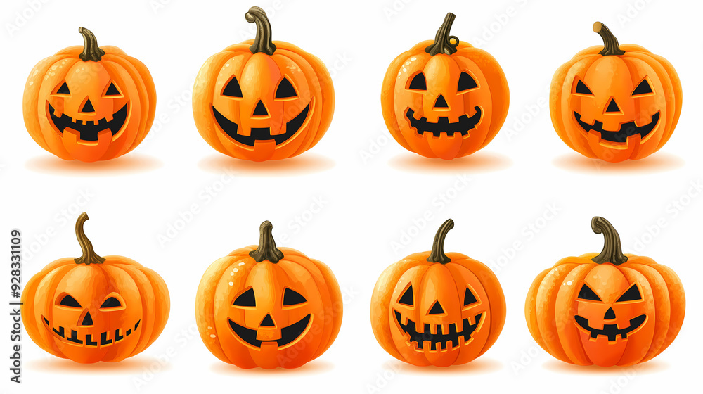 Set of Halloween Jack-o'-Lantern Pumpkins Set of Halloween Jack-o'-Lantern Pumpkins