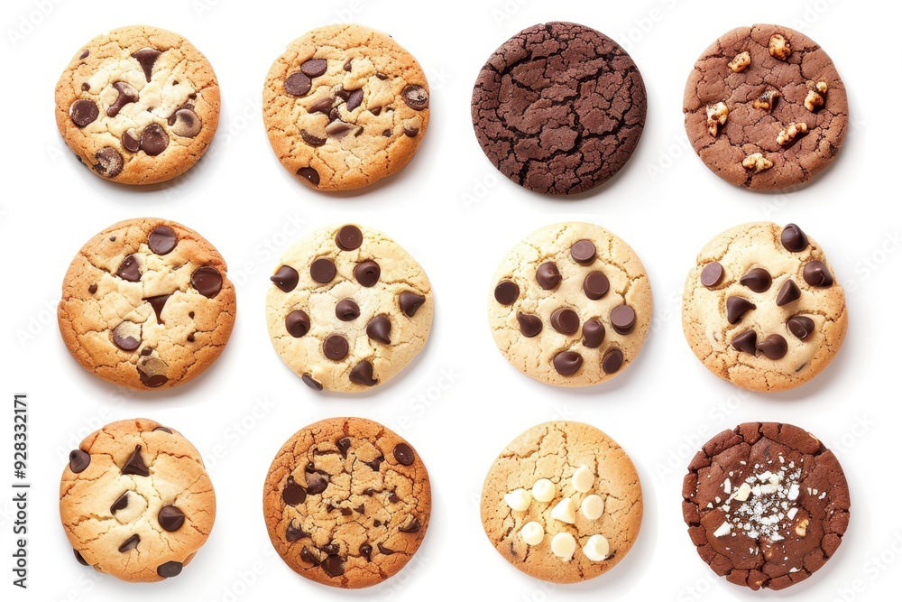 Assorted cookies isolated on white background Chocolate chip sugar butter cookies Assorted cookies isolated on white background Chocolate chip sugar butter cookies