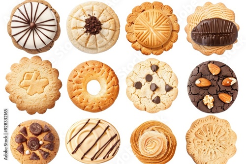 Assorted cookies on white background Various types closeup