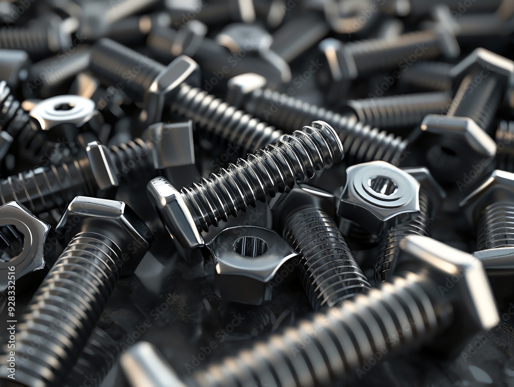 3D render of industrial bolts and screws, detailed 3D render of industrial bolts and screws, detailed