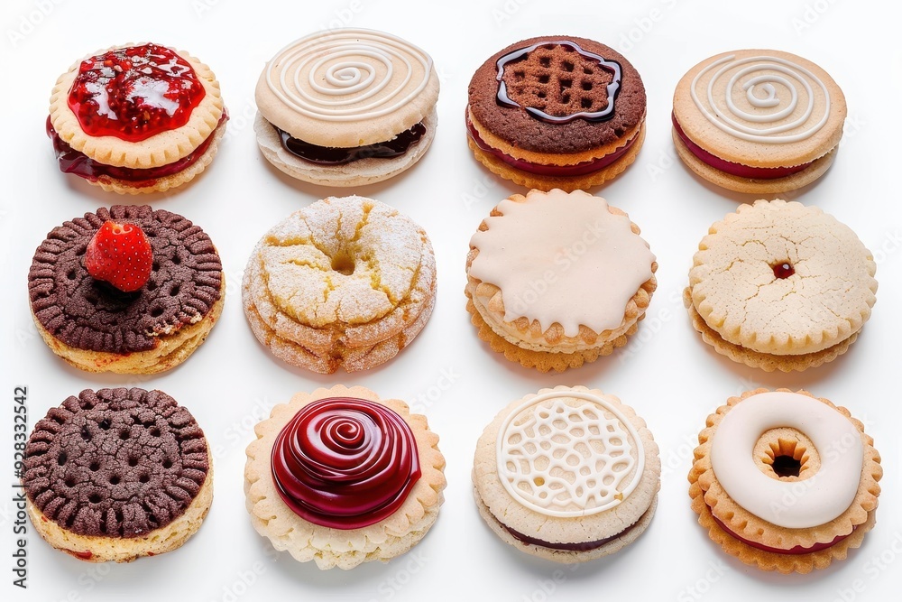 Assorted fresh baked cookies and biscuits isolated Assorted fresh baked cookies and biscuits isolated