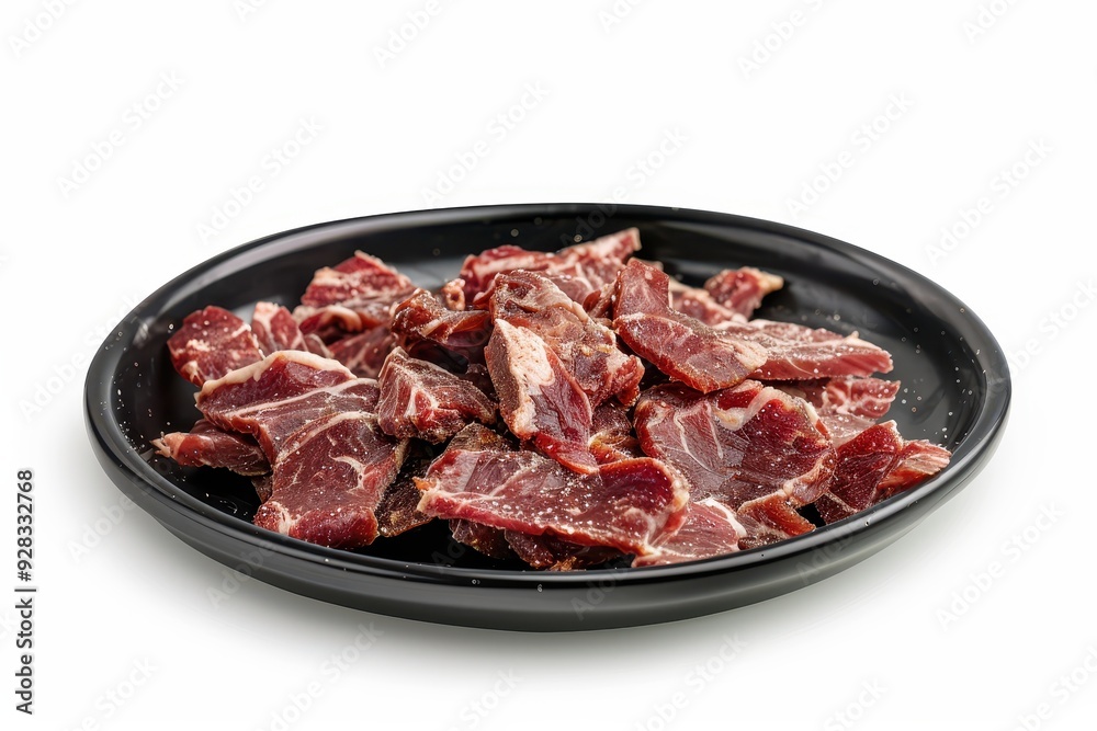 Assorted meat jerky on black and white background