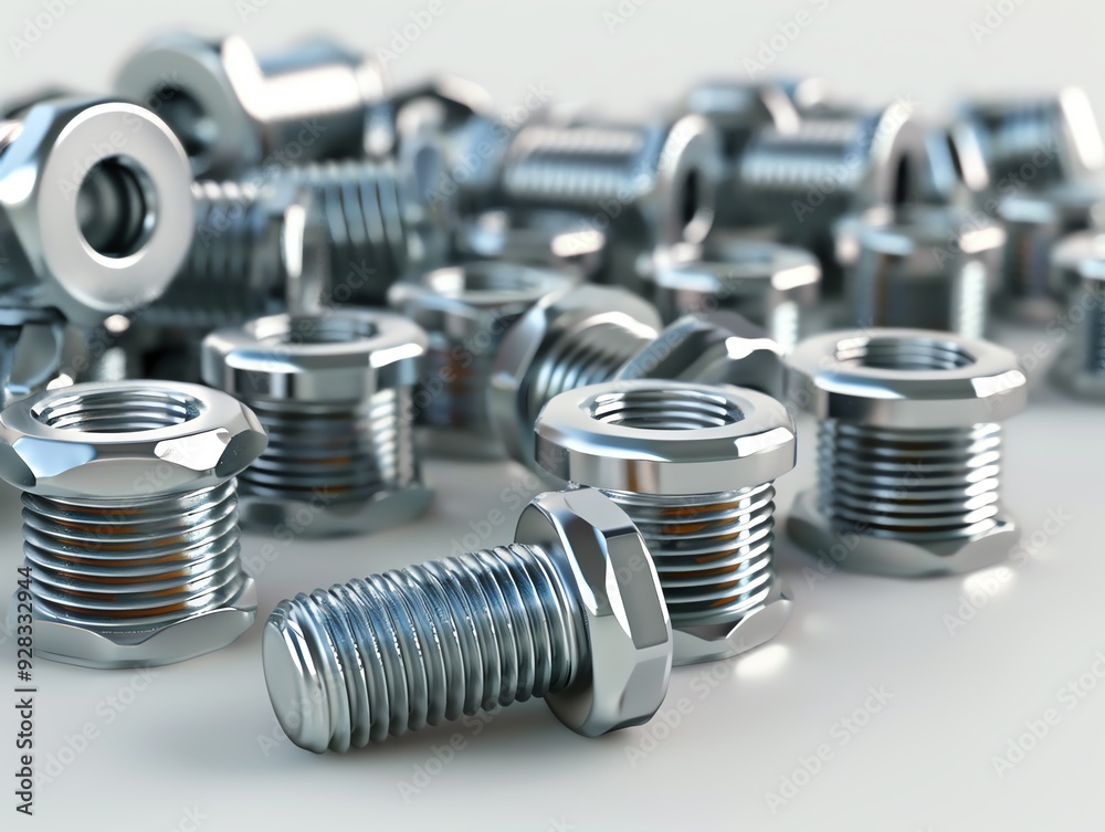 3D render of industrial fasteners, various sizes 3D render of industrial fasteners, various sizes