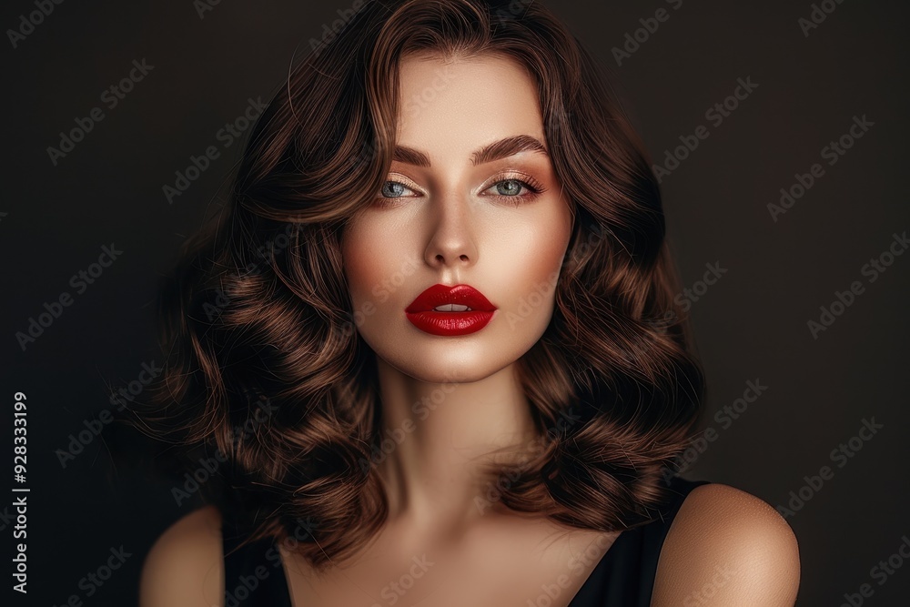 Fototapeta premium Attractive brunette with flawless curls and makeup Beauty overall