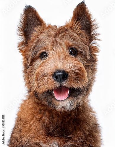 笑顔のレークランド・テリアの子犬のポートレート（Portrait of a smiling Lakeland Terrier puppy on white background）
 photo