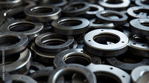 3D render of industrial washers and spacers, realistic