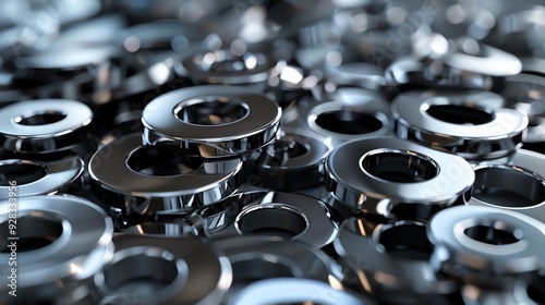 3D render of industrial washers and spacers, realistic photo