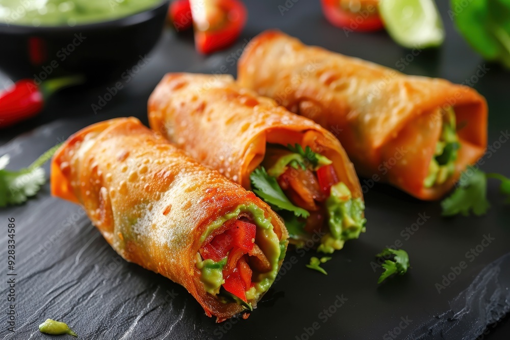 Avocado tomato egg roll with cilantro sour dip Avocado tomato egg roll with cilantro sour dip