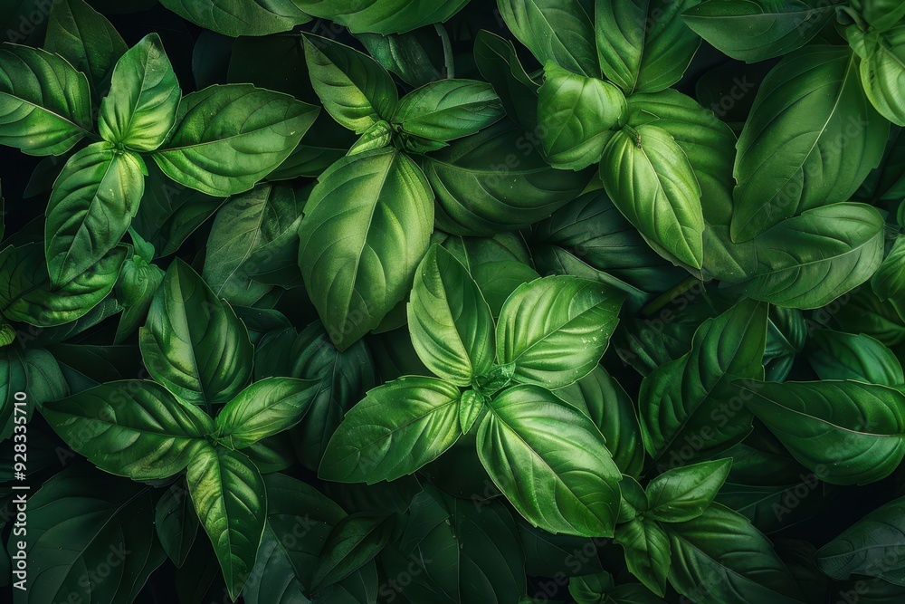 Basil leaves seen from above Basil leaves seen from above