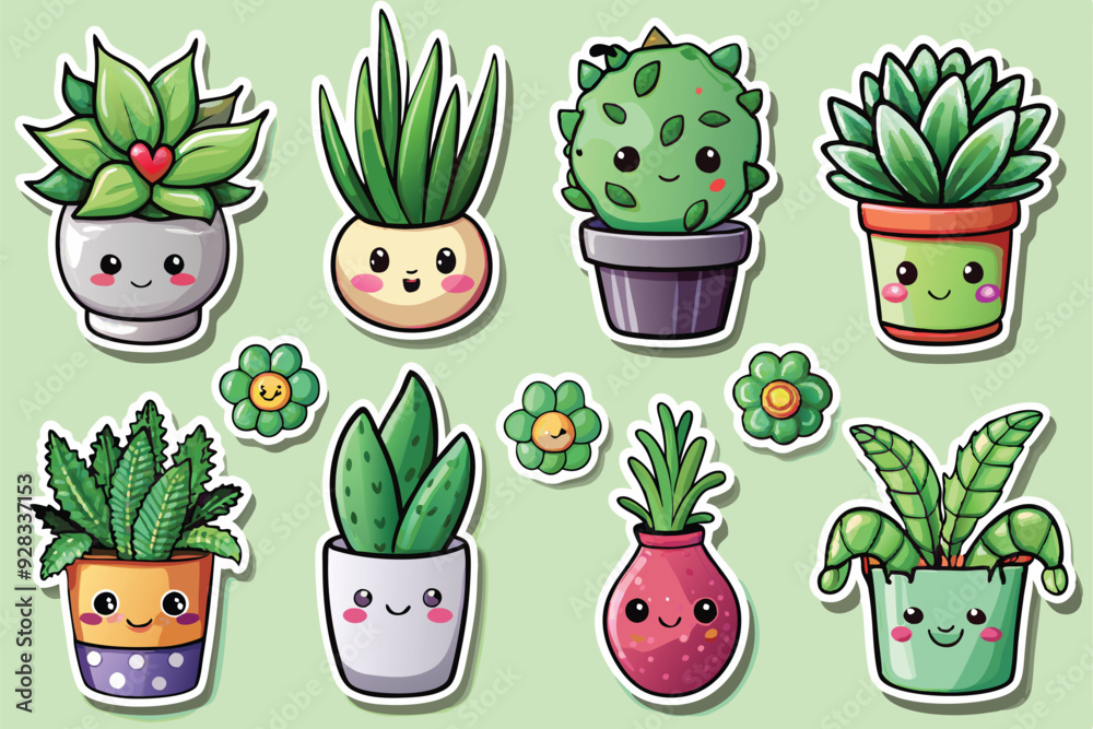 Kawaii Cute Potted Plant Sticker Bundle