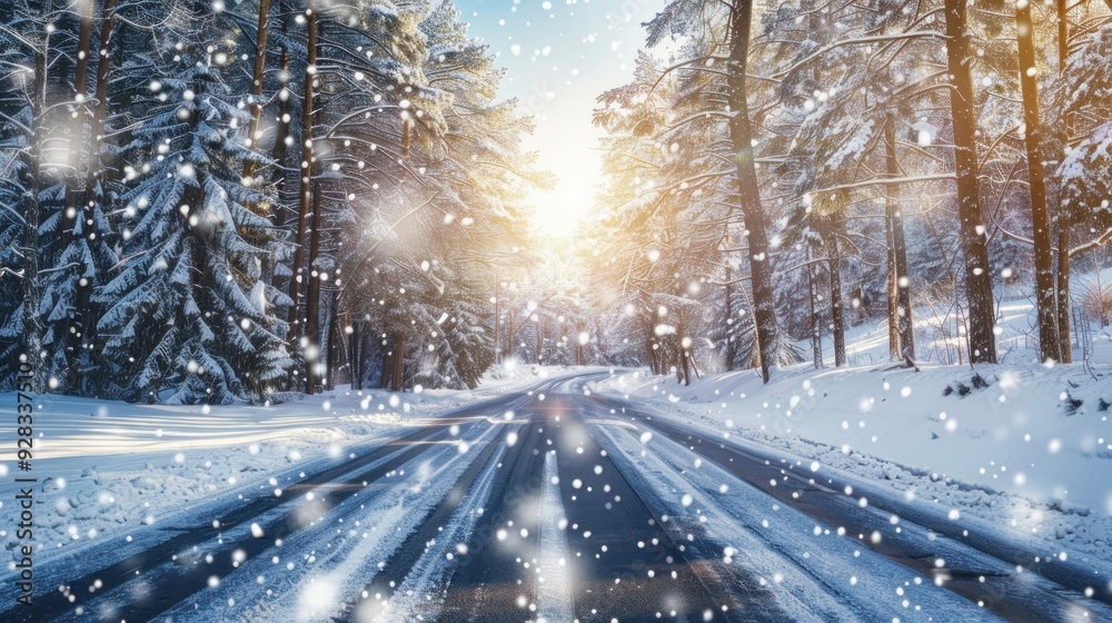 Snowy Road through Forest Snowy Road through Forest