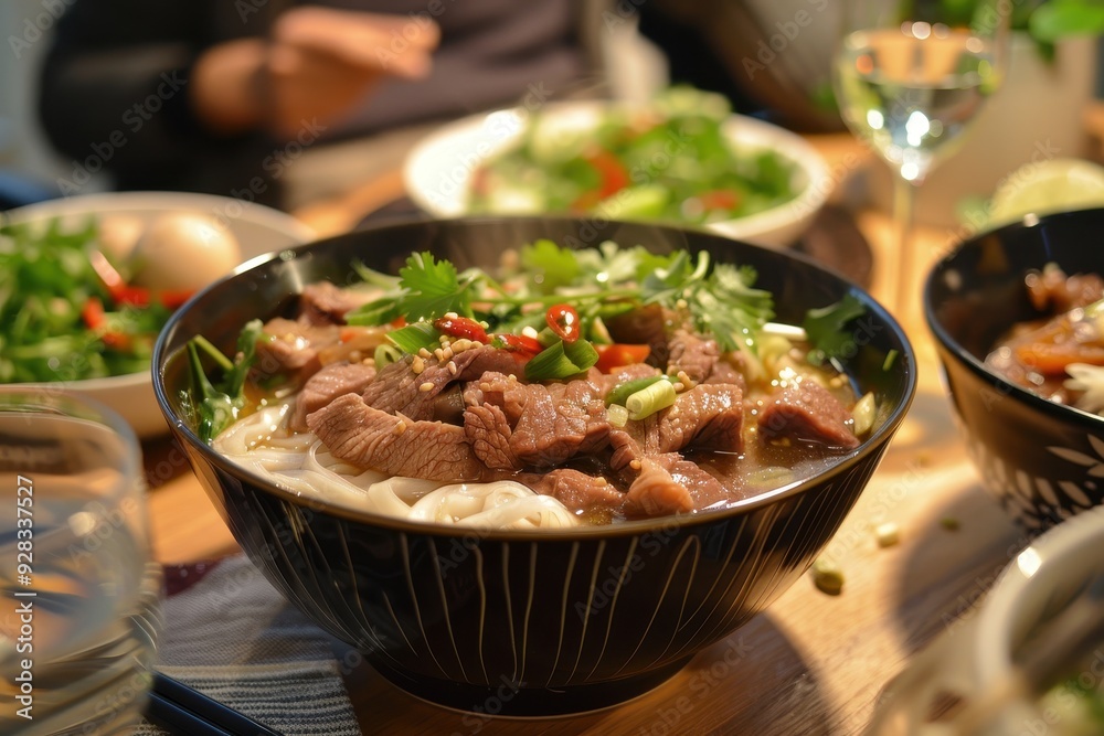 Beef rice noodle soup from Vietnam