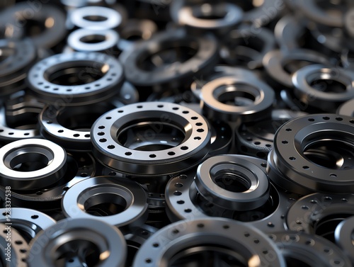 Realistic 3D render of industrial washers and spacers