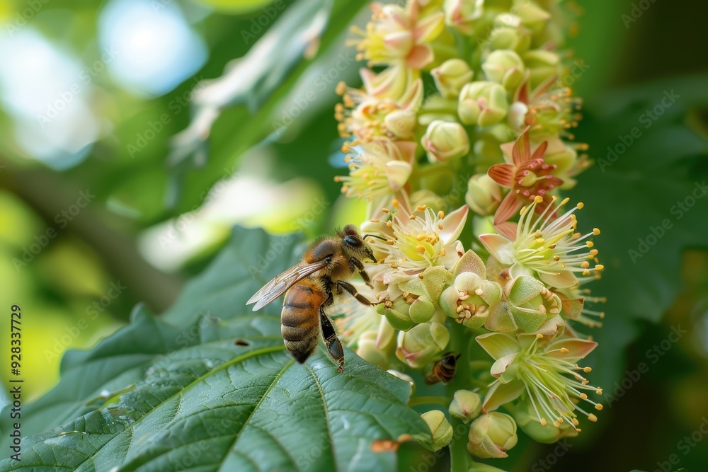 Bees eat chestnut flowers in spring Bees eat chestnut flowers in spring