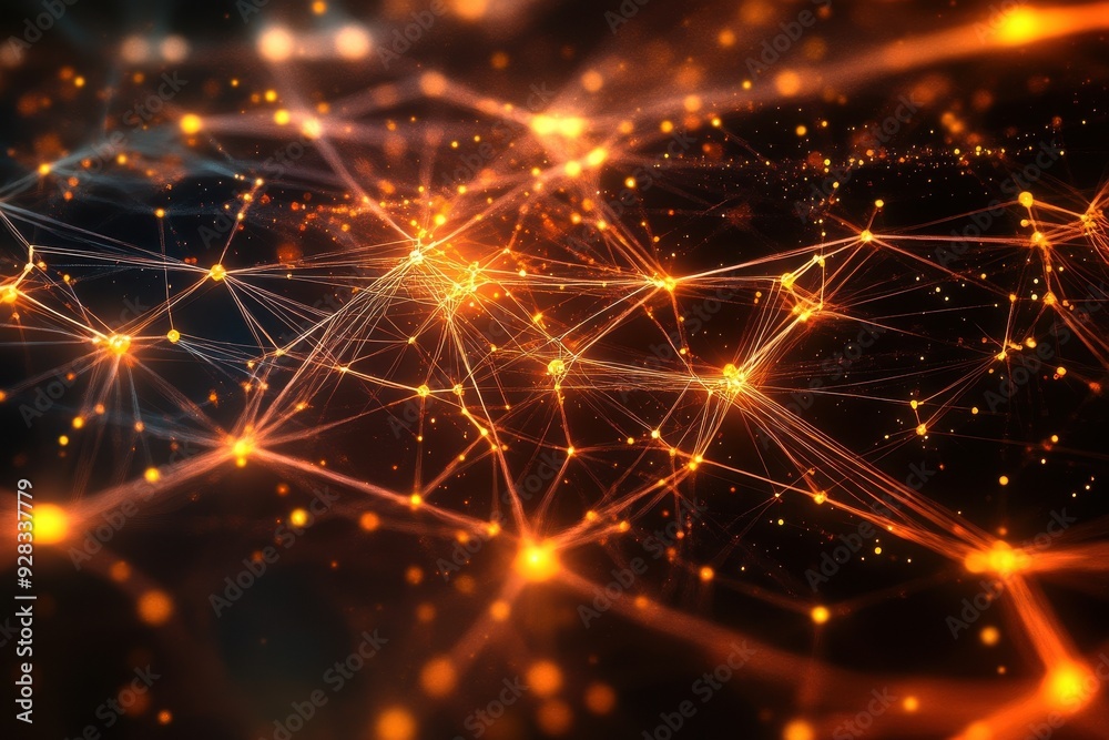 Obraz premium A glowing, intricate web of interconnected nodes and lines, symbolizing the complex neural networks of AI