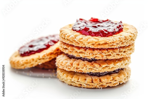 Biscuits and jam on white background