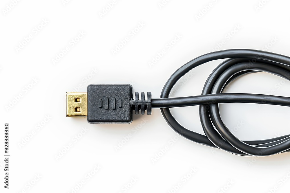 Black power cable with 250 volt plug on white background Black power cable with 250 volt plug on white background