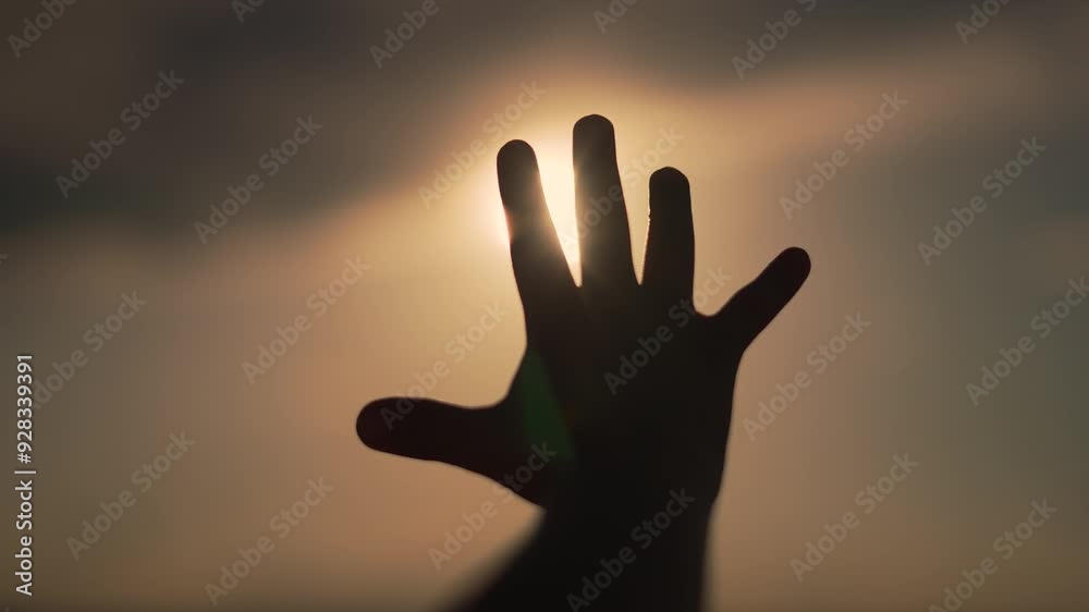 Person hand reaches sunlight. Silhouette hand in sunlight. Freedom and hope concept. Hand touching sunlight symbolizing freedom. Dreamy sunset scene with hand. Freedom in sunlight reaching for dreams. Person hand reaches sunlight. Silhouette hand in sunlight. Freedom and hope concept. Hand touching sunlight symbolizing freedom. Dreamy sunset scene with hand. Freedom in sunlight reaching for dreams.