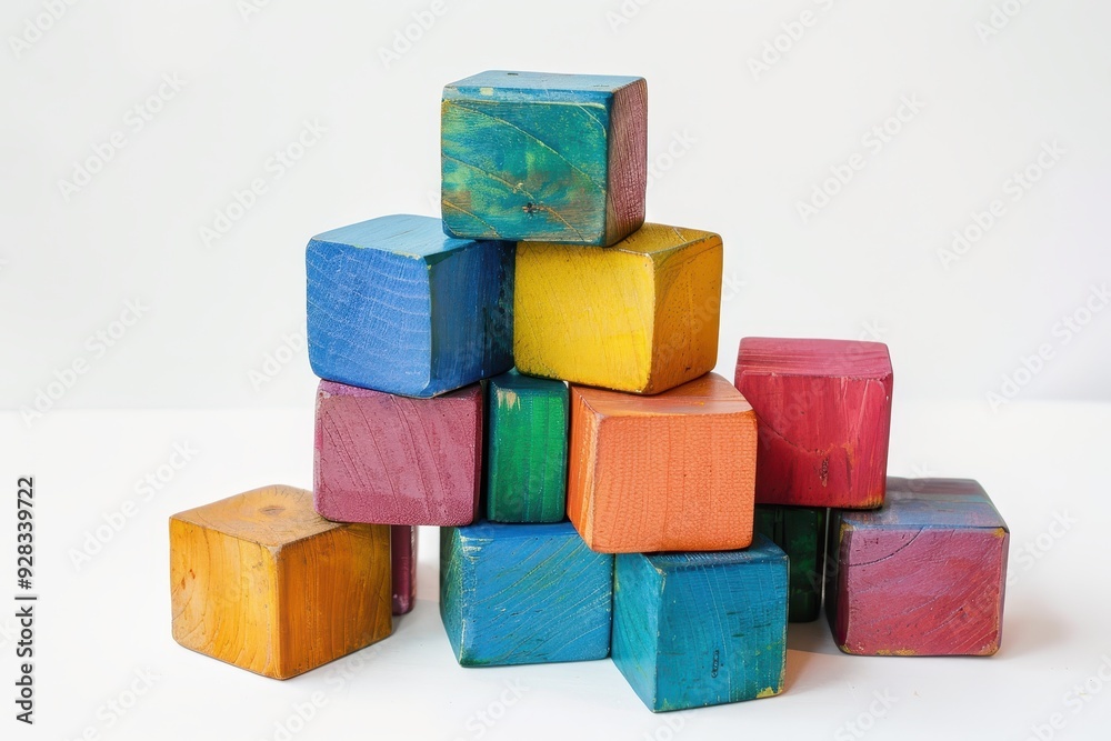 Blocks made of wood on a white surface Blocks made of wood on a white surface