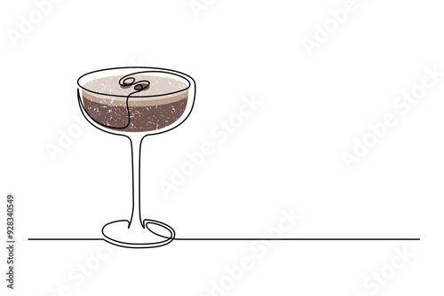 Сontinuous one line drawing of cocktail espresso martini isolated on white background. Alcoholic cocktail drink in modern style thin line. Vector illustration