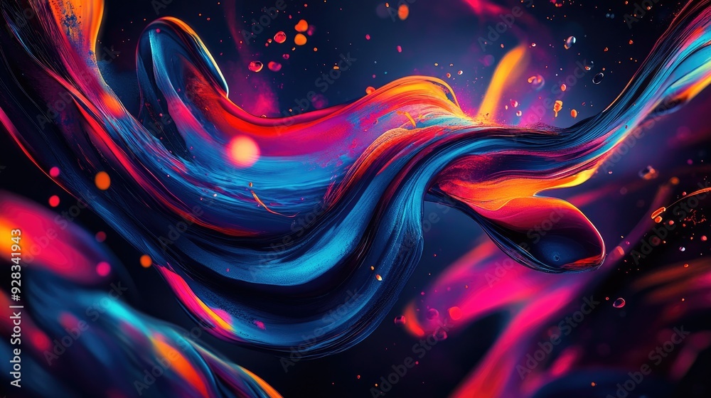 Abstract colorful liquid swirls with dark background and bokeh. Abstract colorful liquid swirls with dark background and bokeh.