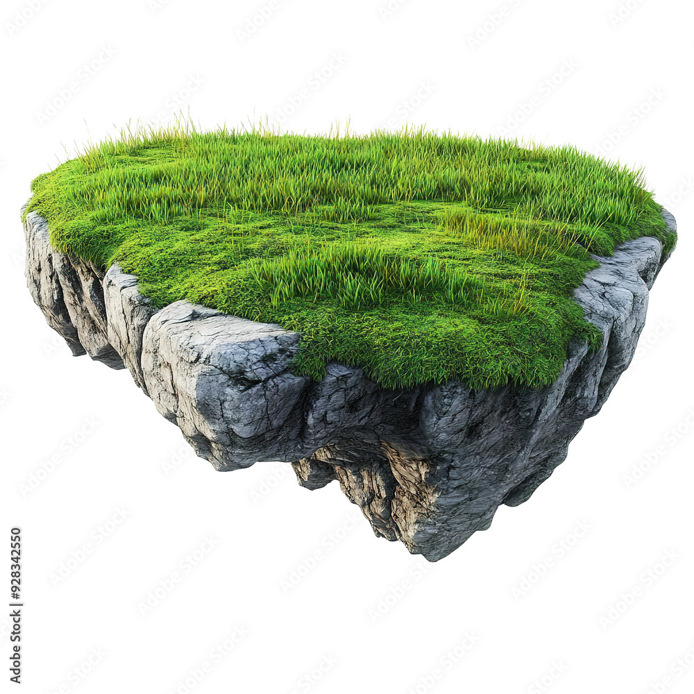 3D Illustration of Flying Paradise Rock Floating Island with Green Grass Field Isolated with PNG Image Vector Illustration 3D Illustration of Flying Paradise Rock Floating Island with Green Grass Field Isolated with PNG Image Vector Illustration