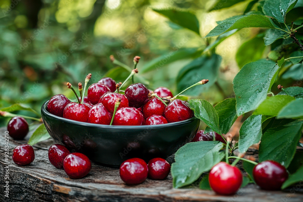 cherries in ceramic bowl red cherry and leaf in cup on wooden background on sunlight fresh cherries bowl as healthy harvest concept sweet organic farm berries on old rustic stump juicy tasty fruit cherries in ceramic bowl red cherry and leaf in cup on wooden background on sunlight fresh cherries bowl as healthy harvest concept sweet organic farm berries on old rustic stump juicy tasty fruit