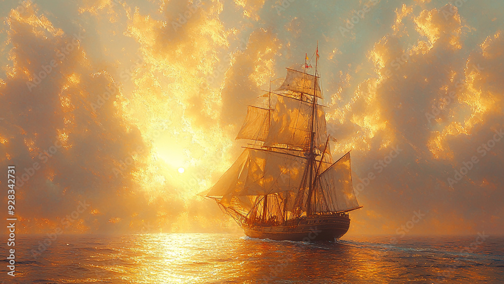 Obraz premium Chasing the Sun: Majestic Sailing Ship