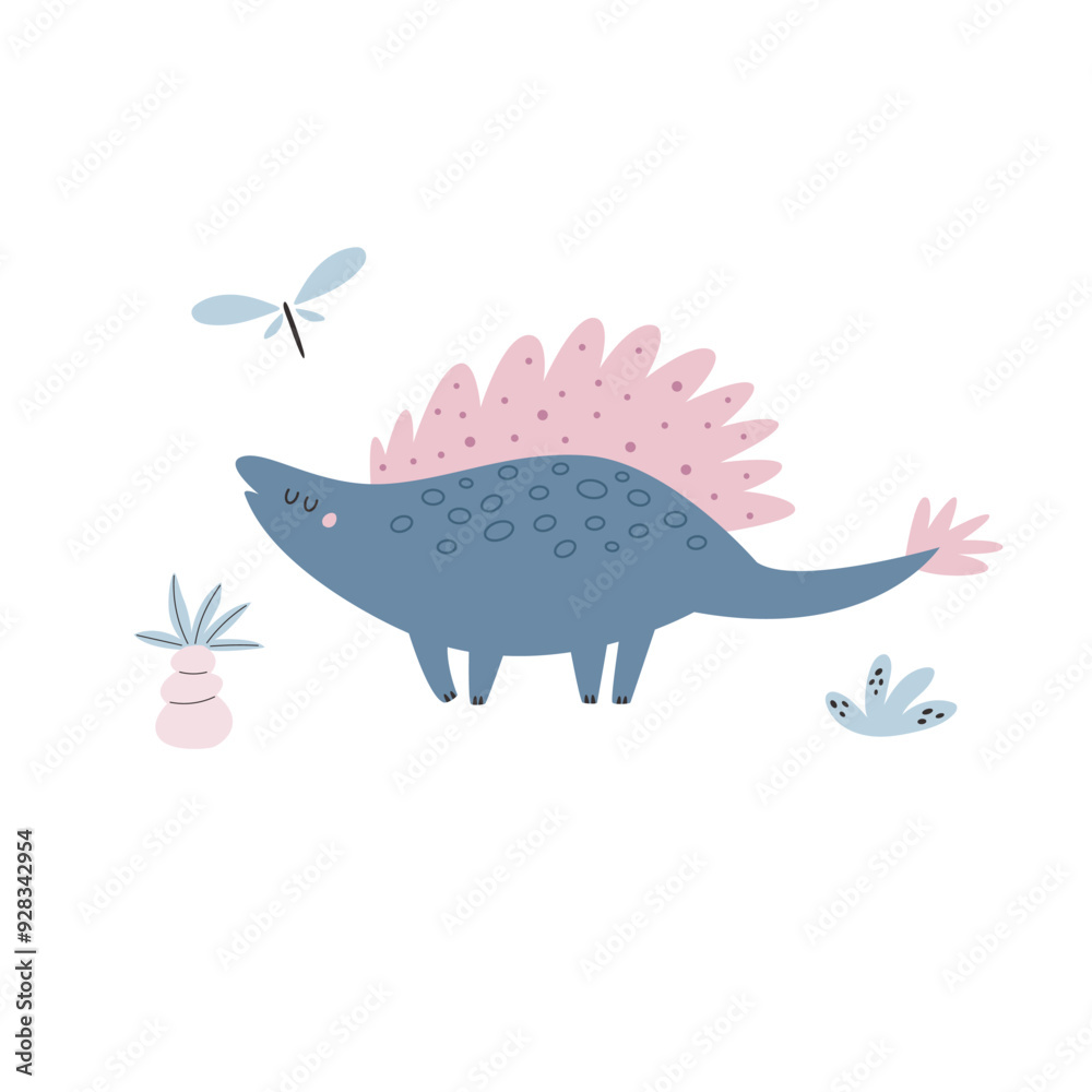 Fototapeta premium Vibrant Hand-Drawn Vector Cartoon Dinosaur Illustration