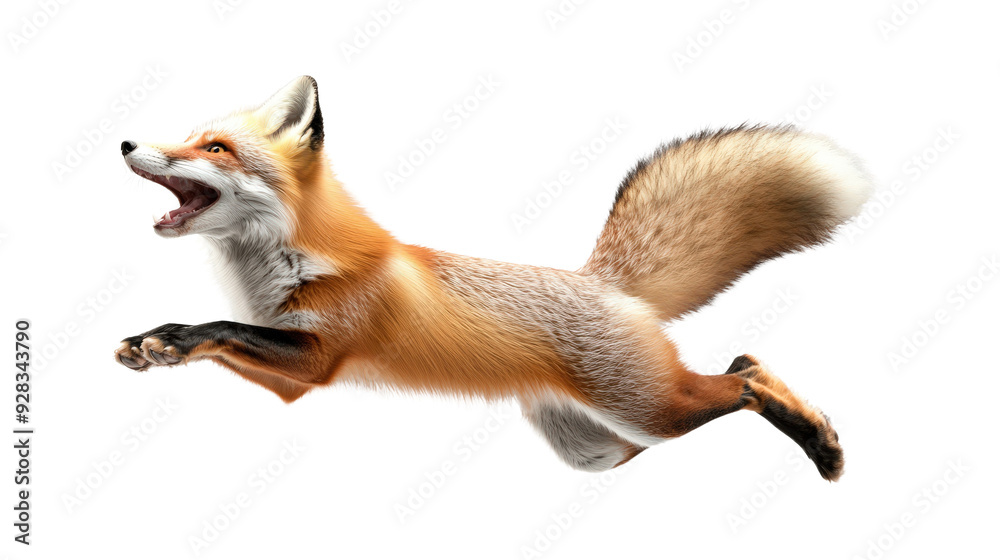 Fototapeta premium A dynamic and vibrant image of a fox leaping, showcasing its agility and beauty in nature.