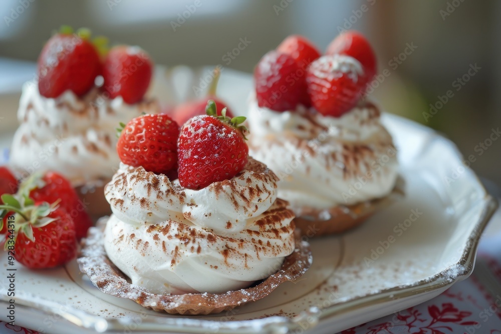 Chestnut cream and strawberry filled meringue nests Chestnut cream and strawberry filled meringue nests