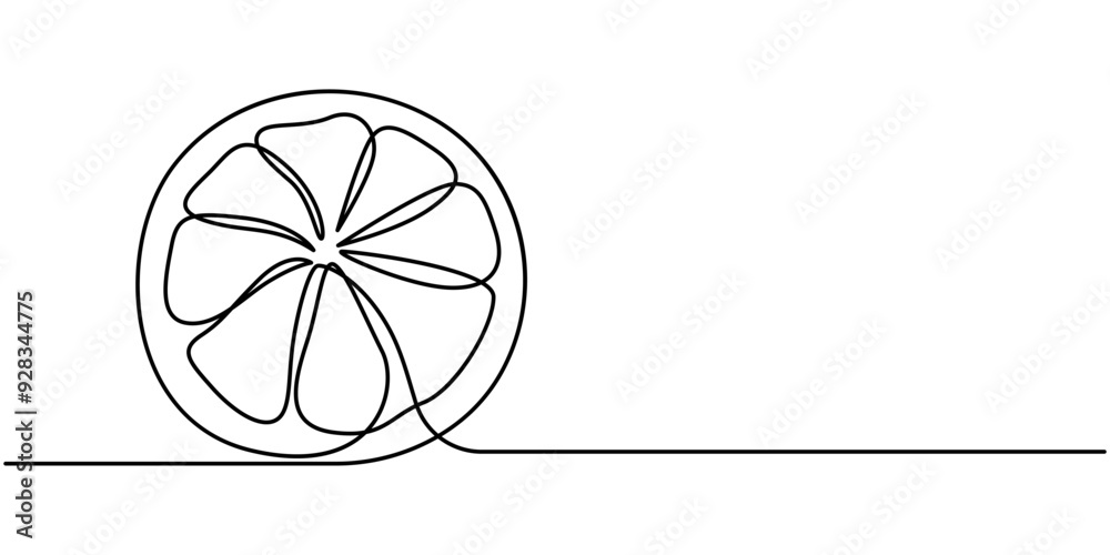 Continuous one line drawing of Orange Fruit with leaf. slice of orange ...