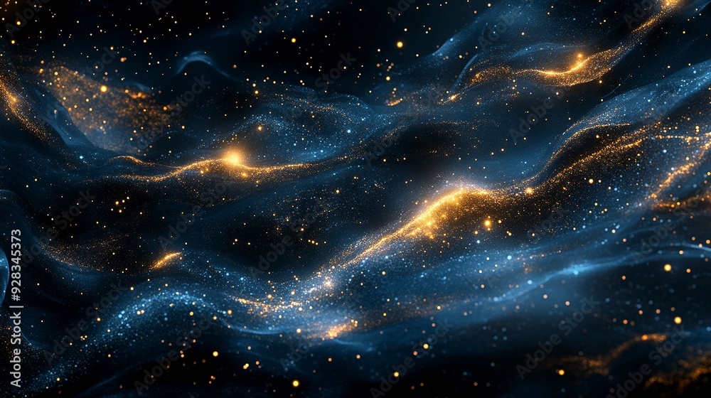 Abstract background with dark blue and gold hues, featuring intricate patterns and shimmering particles. A blend of elegance and mystery, evoking a sense of depth and sophistication. Generative ai Abstract background with dark blue and gold hues, featuring intricate patterns and shimmering particles. A blend of elegance and mystery, evoking a sense of depth and sophistication. Generative ai