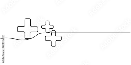plus sign in continuous line drawing vector illustration. abstract background hand drawn minimalism conceptual, Continuous linear drawing of plus signs. Plus and minus signs. Abstract white background