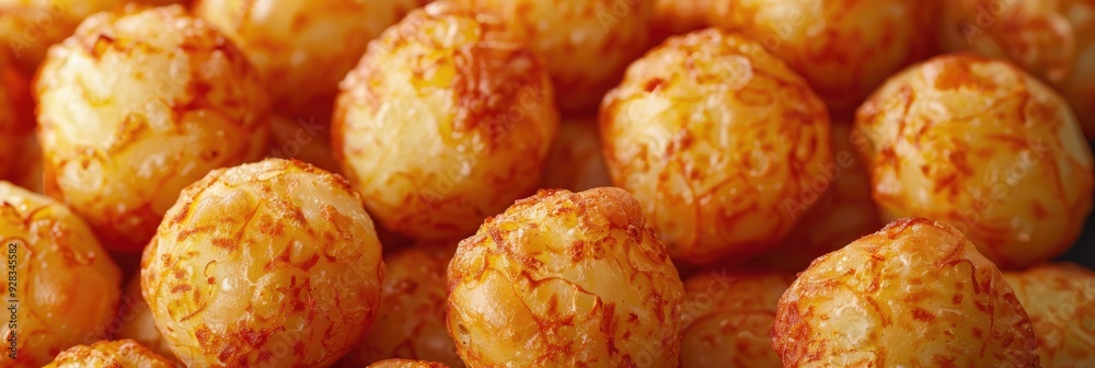 Close up of crispy and savory cheese puffs Full frame background Front view