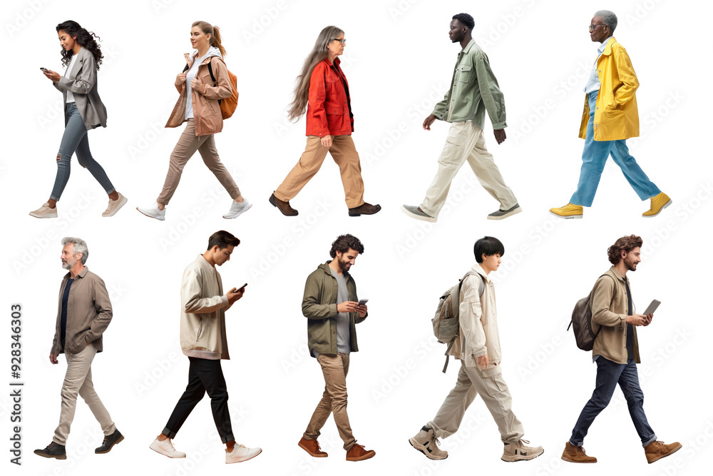 Obraz premium PNG diverse people walking element set, transparent background