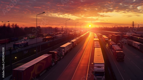 Transport Trucks Queuing at...